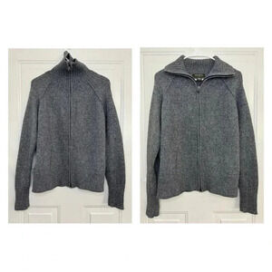 EDDIE BAUER Womens Gray Merino Wool Blend Turtle Neck Fisherman Cardigan 2zip XL